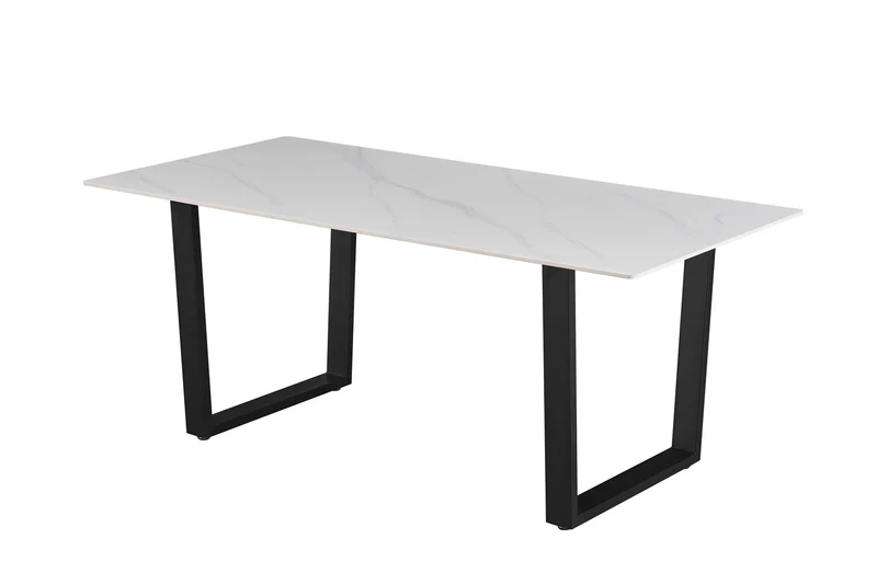 Table à manger Poseidon 180cm Pierre brillante rectangulaire blanc