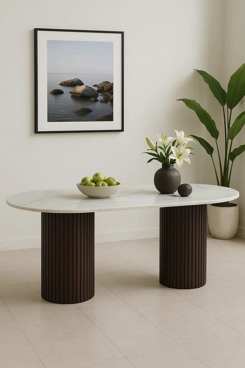 TABLE A MANGER KEYSHA PIED NOYER PLATEAU CERAMIQUE MOKA 180CM