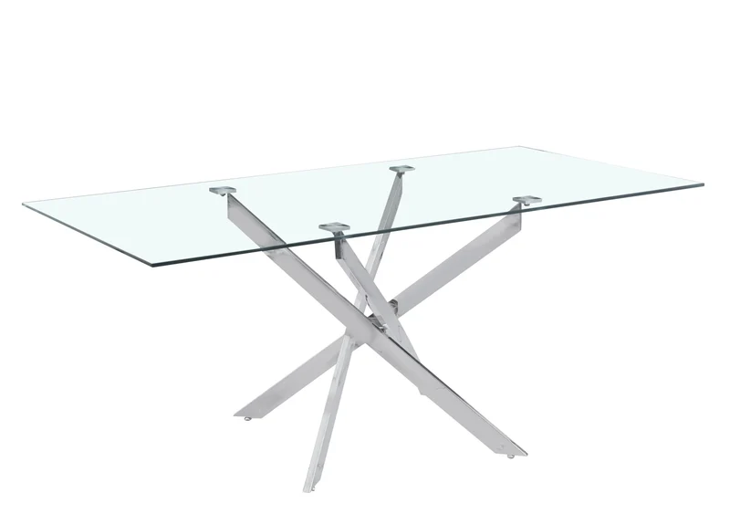 Table Repas JESSICA XXL Chrome et plateau en verre 180 cm 6 à 8 couverts