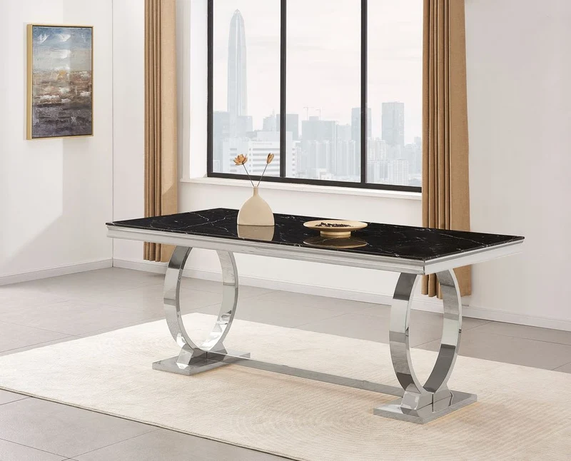 Table à manger 6 à 8 personnes OMEGA Chrome verre 180x90 cm