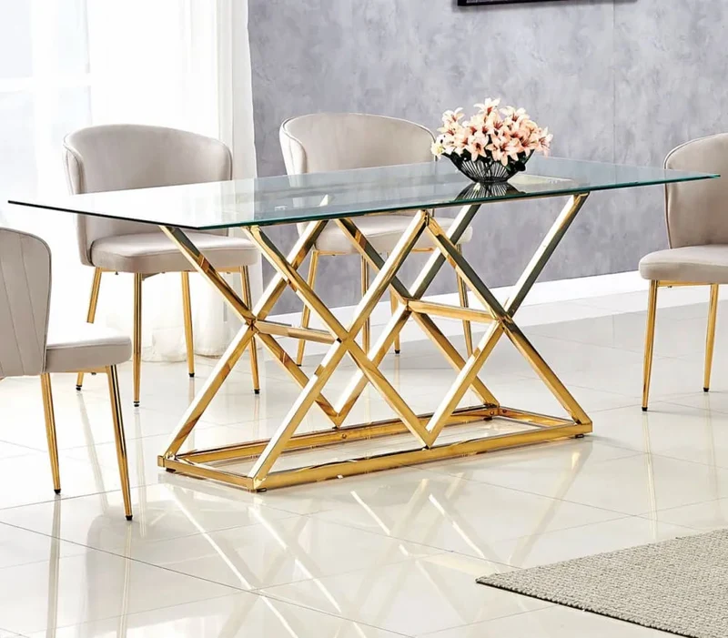TABLE REPAS TRIANGLE GOLD TRANSPARENT 180x90cm