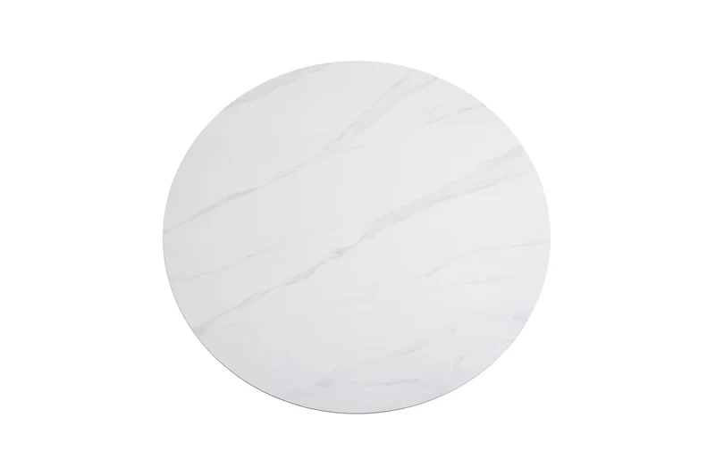TABLE REPAS ANAÏS PIEDS TRAVERTIN PLATEAU CERAMIQUE MARBRE BLANC 120CM