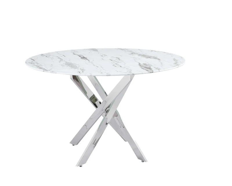 Table a manger ronde JESSICA chrome XXL 120 cm 4 couverts