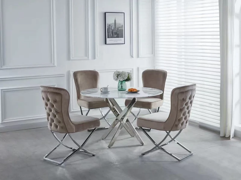 Table a manger ronde JESSICA chrome XXL 120 cm 4 couverts