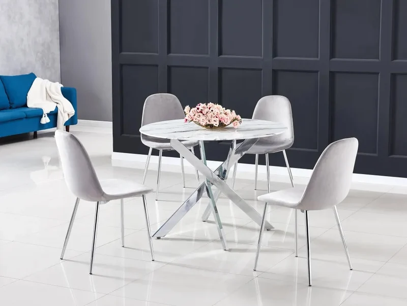 Table a manger ronde JESSICA chrome XXL 120 cm 4 couverts