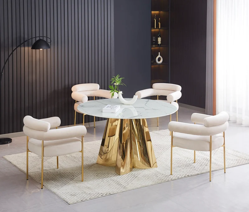 Table à manger CAPUCINE Gold Marbre blanc
