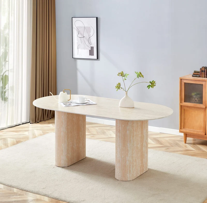 TABLE A MANGER ROXY PIED EFFET TRAVERTIN CERAMIQUE TRAVERTIN MAT 180x90cm
