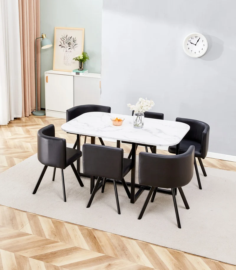 TABLE REPAS VENDOME MARBRE AVEC 6 CHAISES 140x90x75 cm