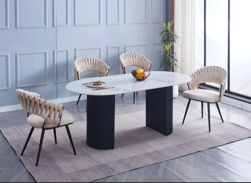 Table à manger ANNA plateau en céramique marbré gris L 180 cm