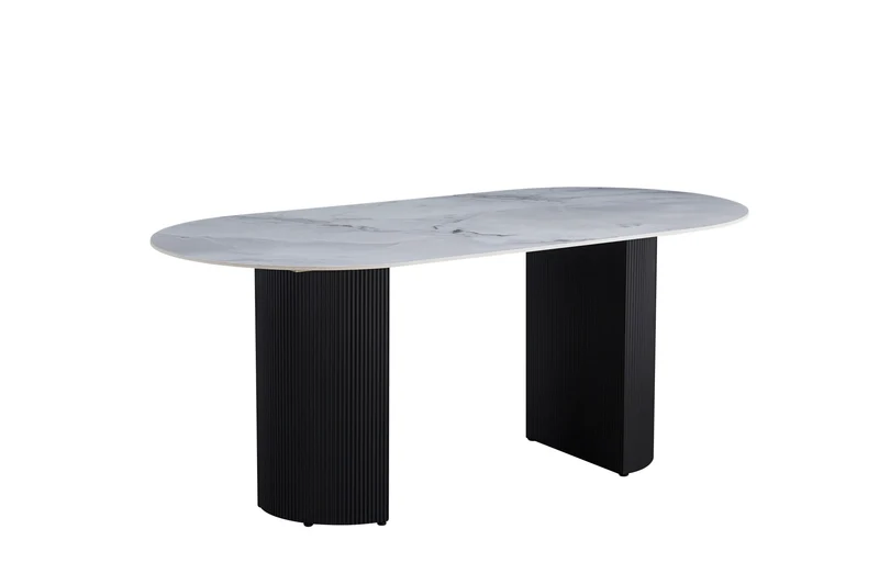 Table à manger ANNA plateau en céramique marbré gris L 180 cm
