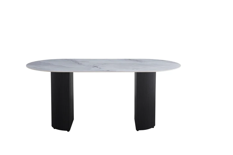 Table à manger ANNA plateau en céramique marbré gris L 180 cm