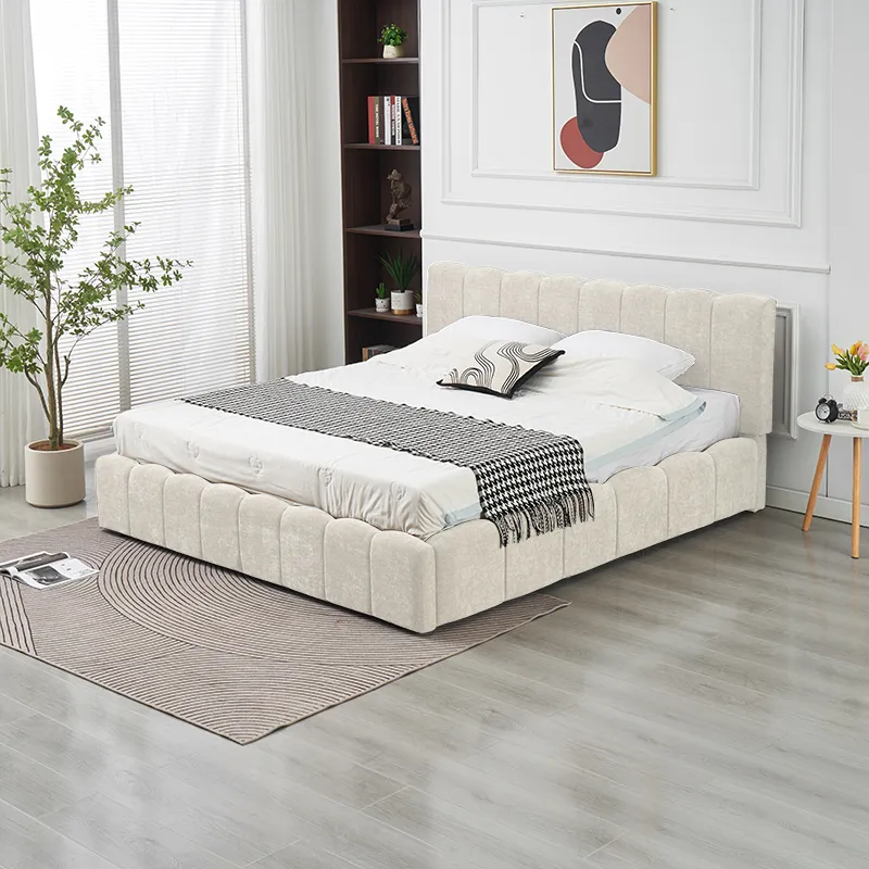 Lit coffre Moon tissu chenille Beige