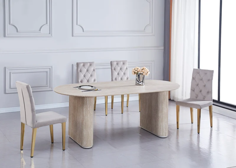 TABLE A MANGER ROXANNE PLATEAU BEIGE PIED BEIGE 200x100x75CM