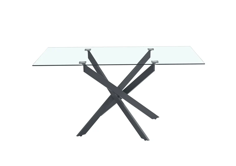 Table Repas JESSICA Métal noir et plateau en verre 150 cm 4 à 6 couverts