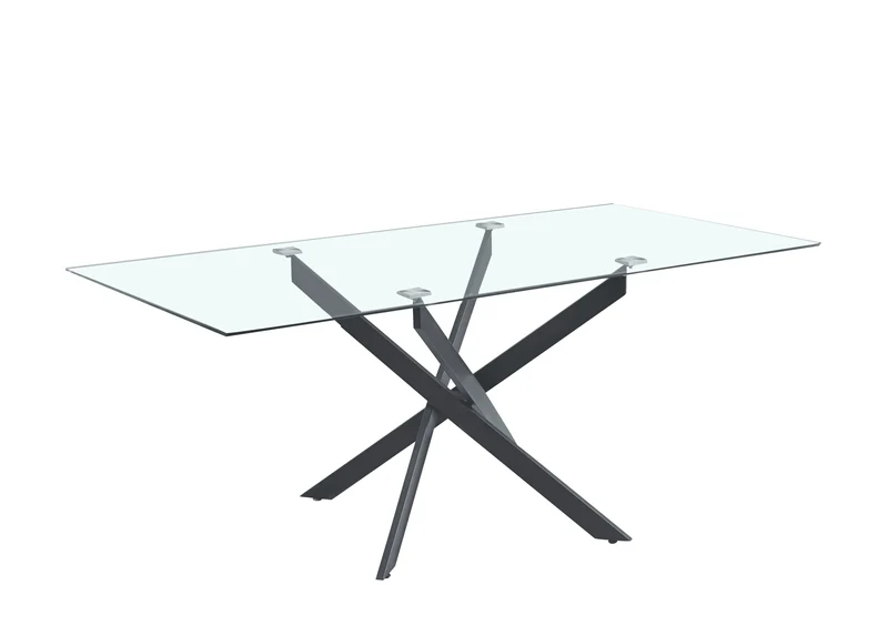 Table Repas JESSICA Métal noir et plateau en verre 150 cm 4 à 6 couverts
