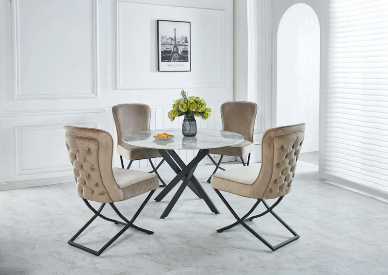 TABLE REPAS JESSICA METAL NOIR MARBRE GREIGE 100x75cm