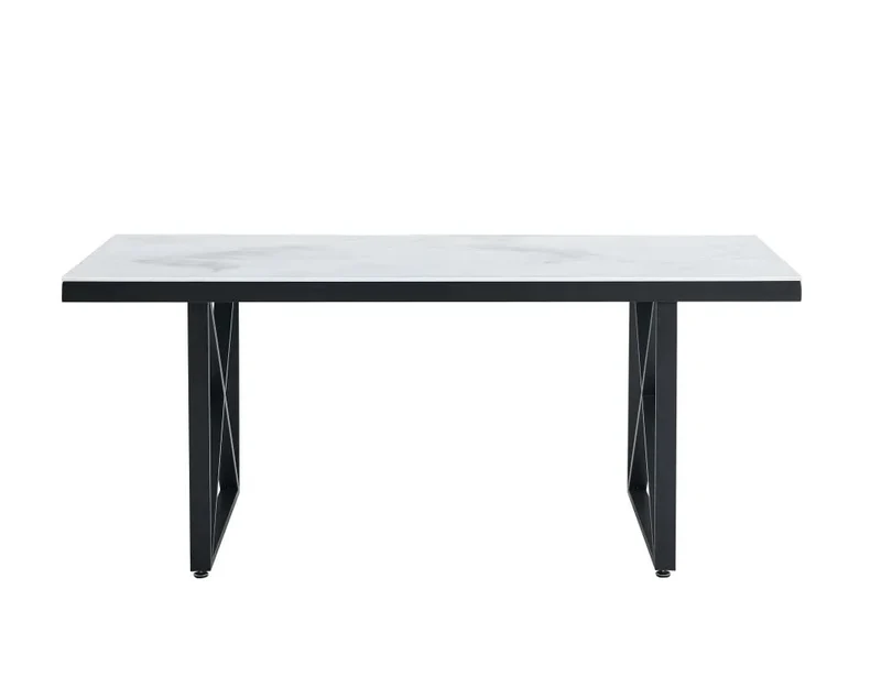 Table repas LEVANTO métal noir plateau en verre trempé