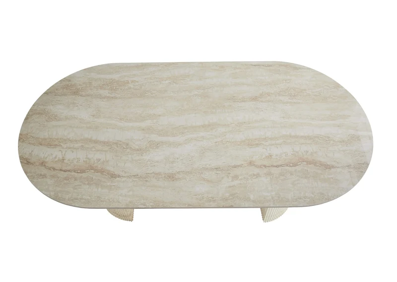 TABLE A MANGER ANNA PIED METAL EFFET TRAVERTIN PLATEAU CERAMIQUE TRAVERTIN BRILLANT 180x90x75cm