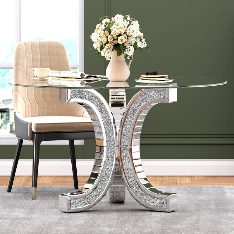 TABLE REPAS EN VERRE MIROIR PLATEAU VERRE TREMPE COLLECTION ECLAT