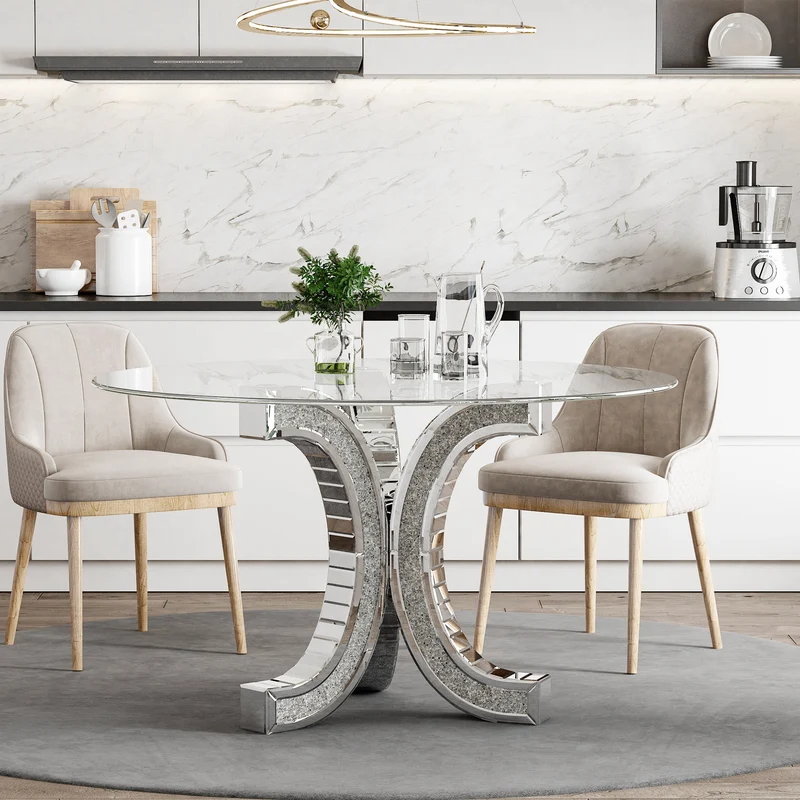 TABLE REPAS EN VERRE MIROIR PLATEAU VERRE TREMPE COLLECTION ECLAT