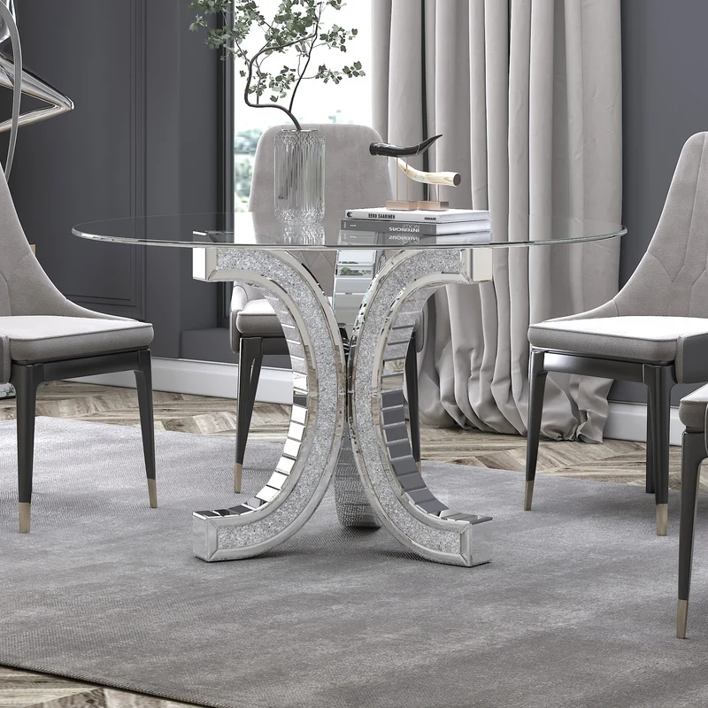 TABLE REPAS EN VERRE MIROIR PLATEAU VERRE TREMPE COLLECTION ECLAT