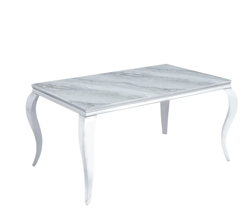 TABLE REPAS BAROQUE CHROME MARBRE GREIGE 180X90X75CM
