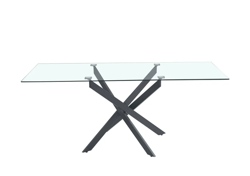 Table Repas JESSICA XXL Métal noir et plateau en verre 180 cm 6 à 8 couverts