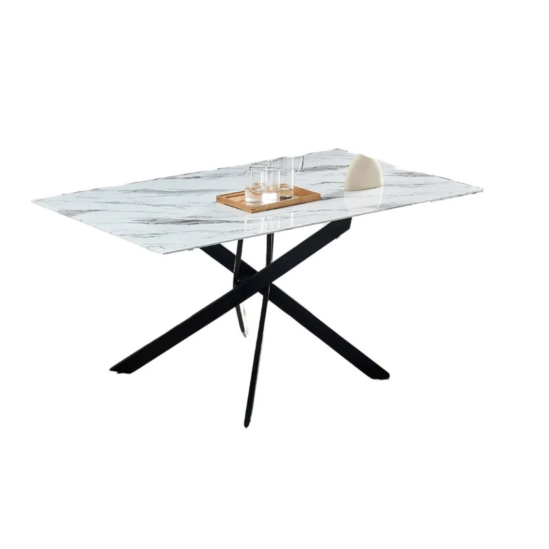 Table Repas JESSICA XXL Métal noir et plateau en verre 180 cm 6 à 8 couverts