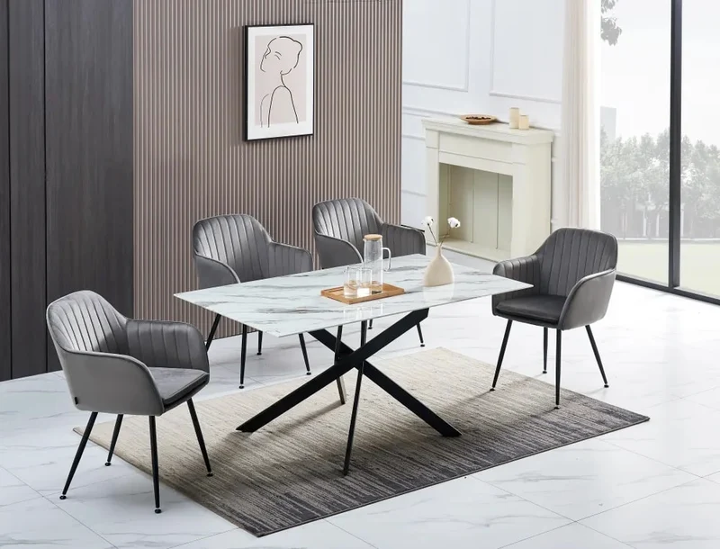 Table Repas JESSICA XXL Métal noir et plateau en verre 180 cm 6 à 8 couverts