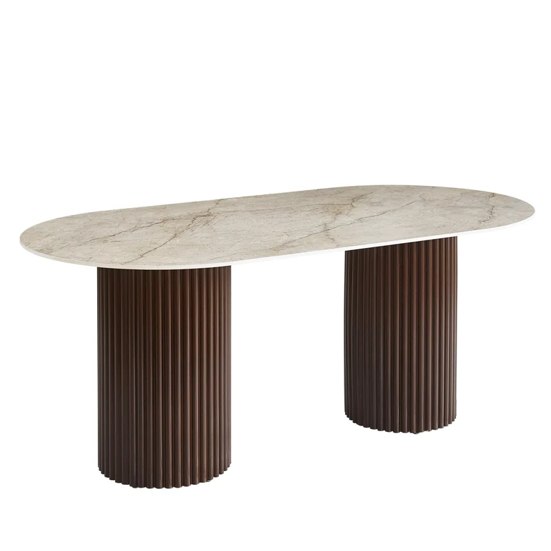 TABLE A MANGER KEYSHA PIED NOYER PLATEAU CERAMIQUE SHAKESPEARE GRIS 160cm