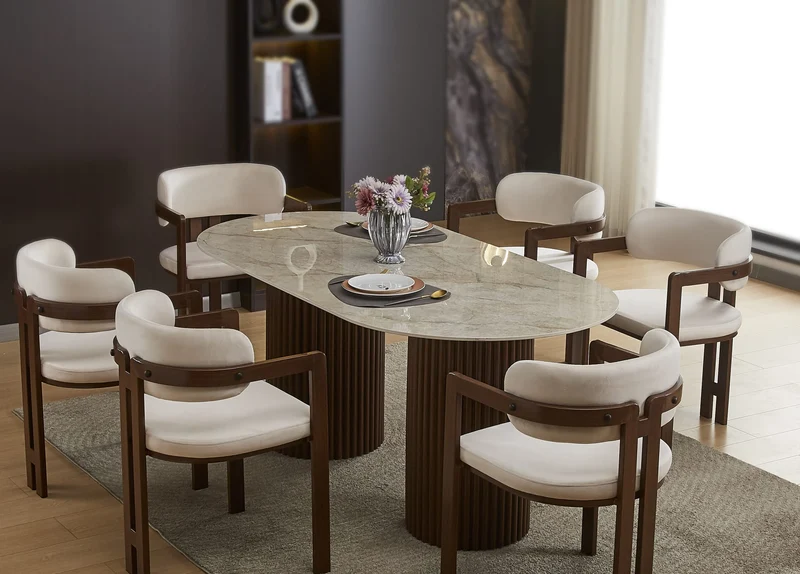 TABLE A MANGER KEYSHA PIED NOYER PLATEAU CERAMIQUE SHAKESPEARE GRIS 160cm
