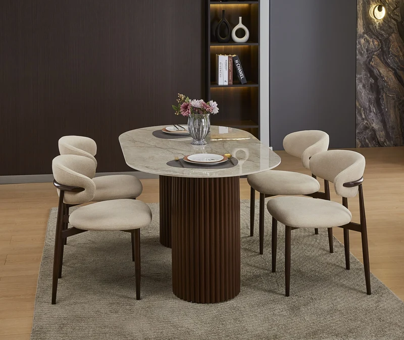 TABLE A MANGER KEYSHA PIED NOYER PLATEAU CERAMIQUE SHAKESPEARE GRIS 160cm
