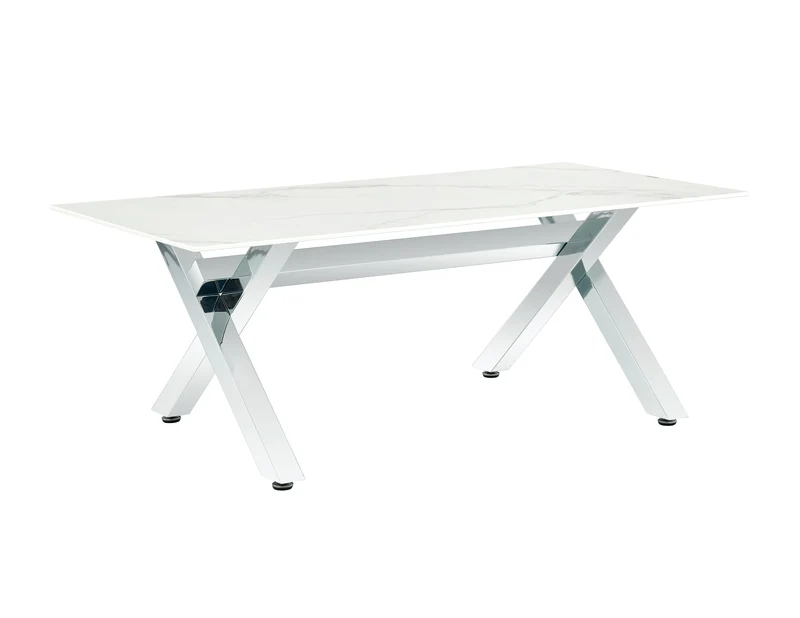Table à manger IXE chrome plateau en verre trempé 150 cm