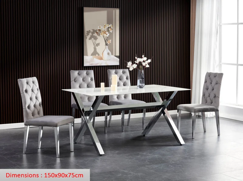Table à manger IXE chrome plateau en verre trempé 150 cm