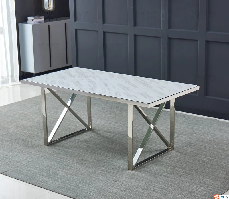 Table repas LEVANTO chrome plateau en verre trempé