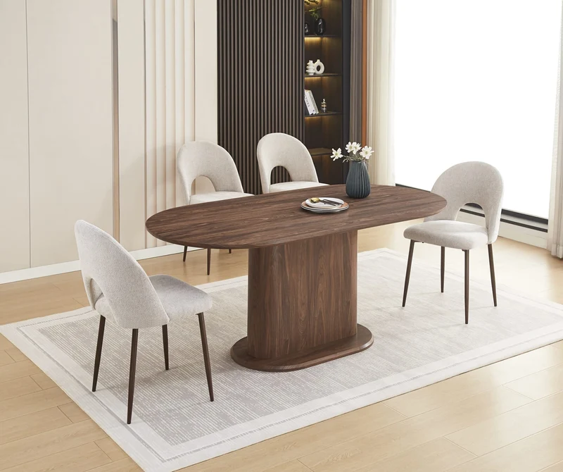 TABLE REPAS LOKA PLATEAU/BASE MDF EFFET NOYER PIED MDF EFFET NOYER 180X90X75cm