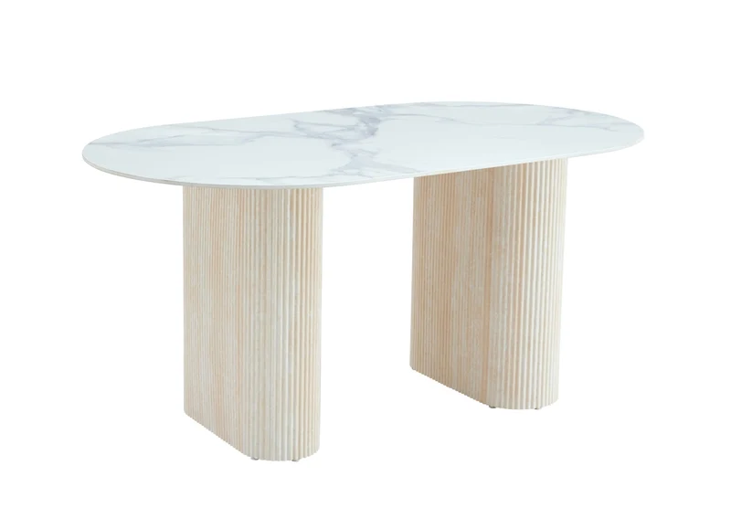 TABLE A MANGER ROXY PIED TRAVERTIN PLATEAU CERAMIQUE MARBRE BLANC (BLB) 160