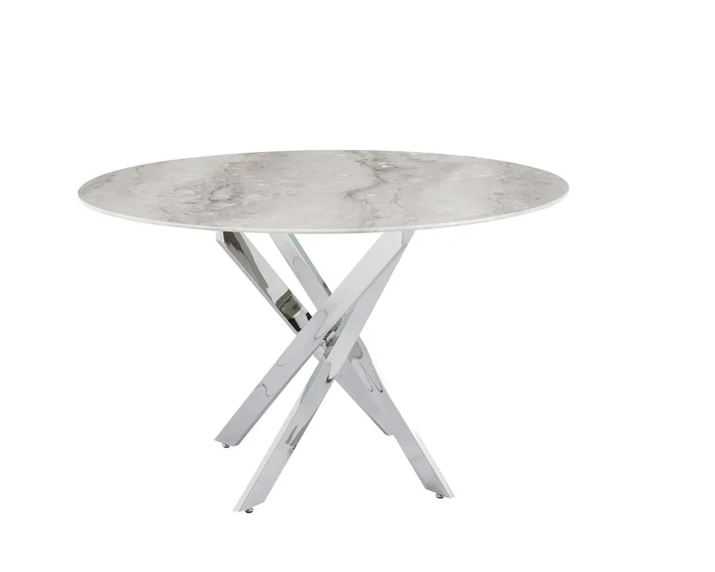 TABLE REPAS JESSICA CHROME MARBRE GREIGE 120x75cm