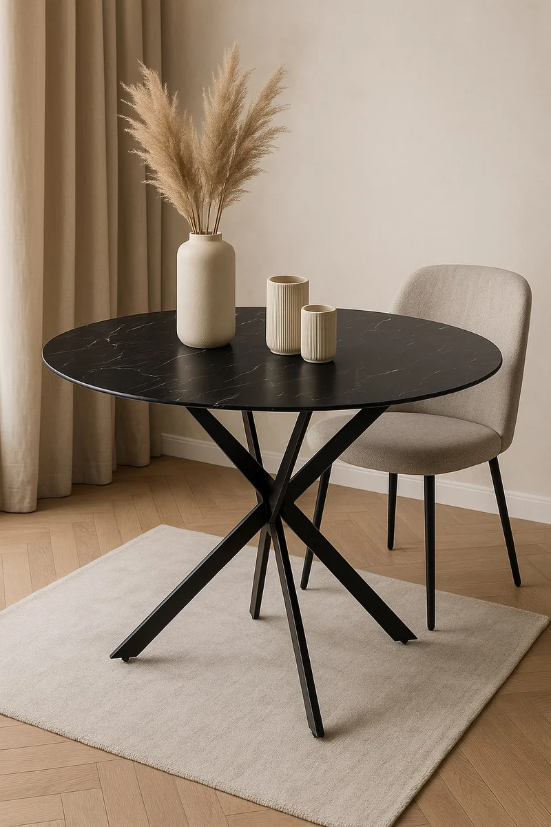 TABLE REPAS JESSICA METAL NOIR MARBRE NOIR 100X75CM