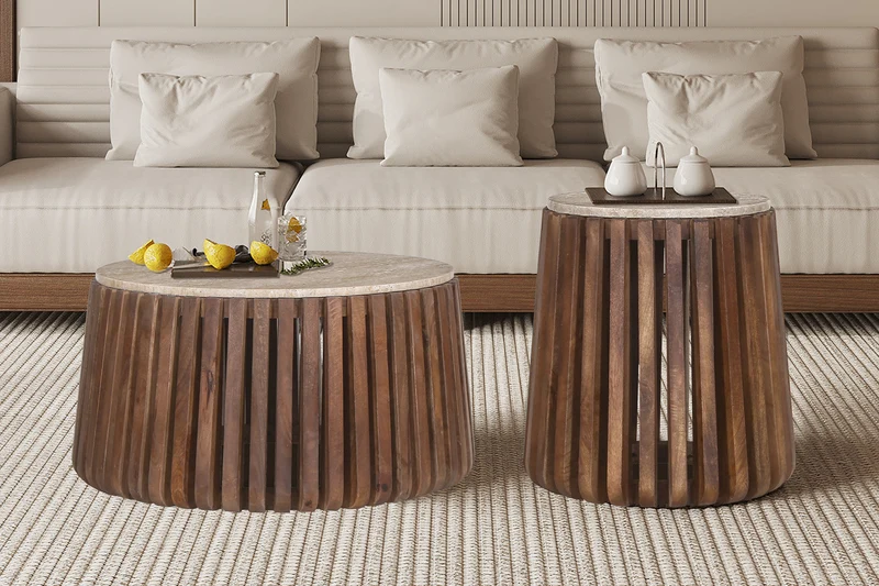 Table basse Luc travertin bois de manguier
