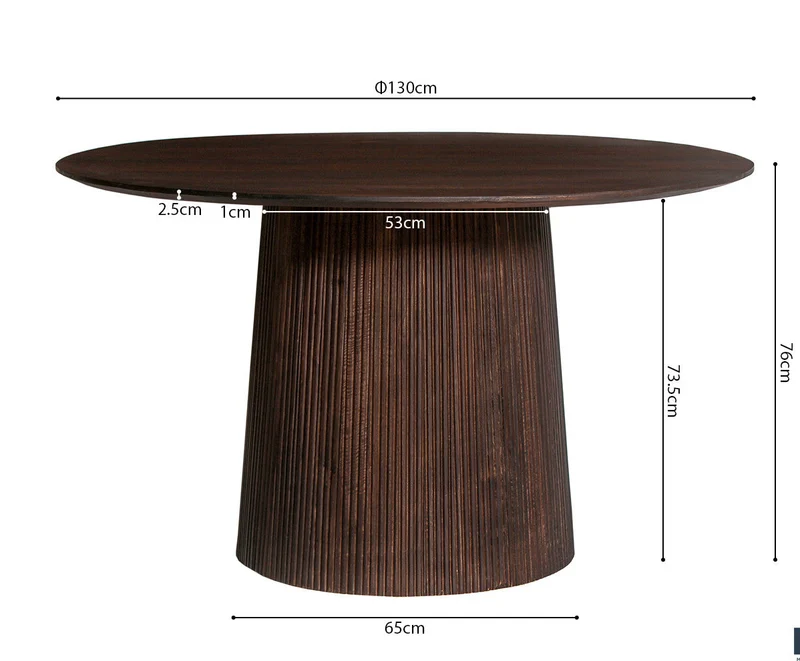 Table à manger en bois de manguier – Collection Vallsta Ronde – 130 x 130 cm
