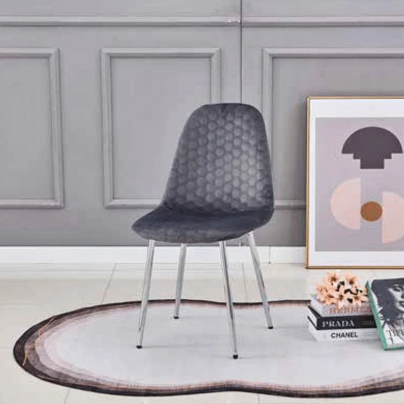 Chaise Maya - Structure Argent Velours Alvéolé Style Scandinave