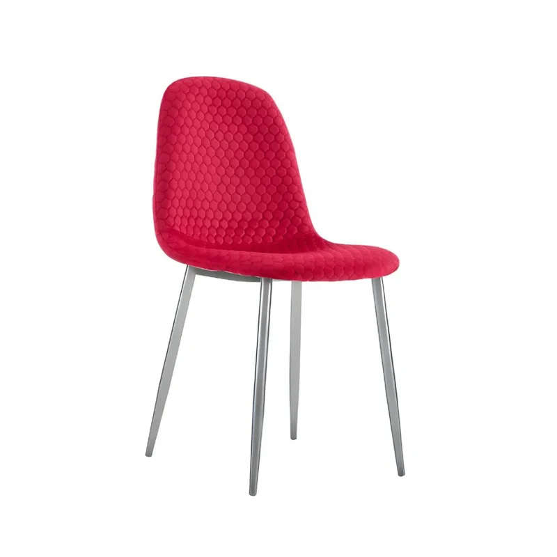 Chaise Maya - Structure Argent Velours Alvéolé Style Scandinave