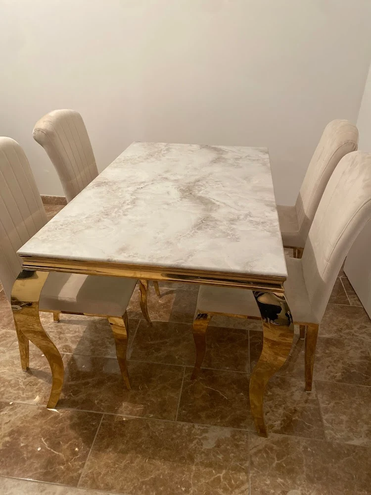 Table à Manger Nansouty Pieds Or Marbre Blanc