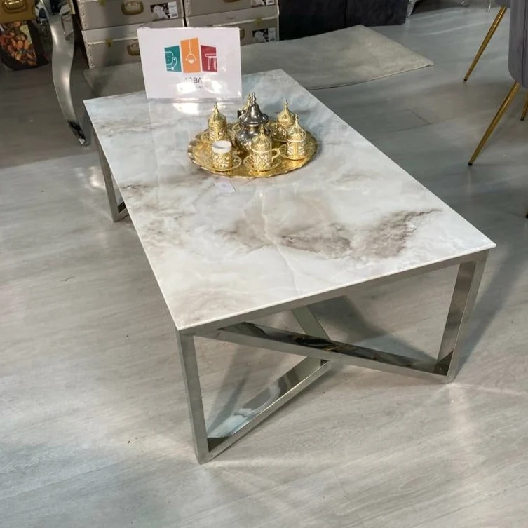 Table basse Majestic Argent Marbre Blanc