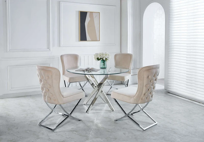 Table a manger ronde JESSICA chrome XXL 120 cm 4 couverts