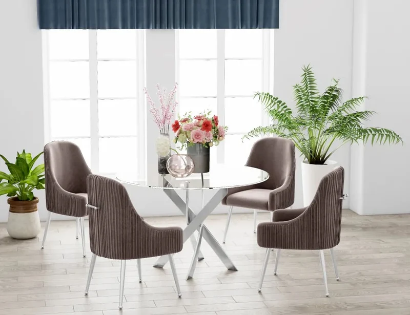 Table a manger ronde JESSICA chrome XXL 120 cm 4 couverts