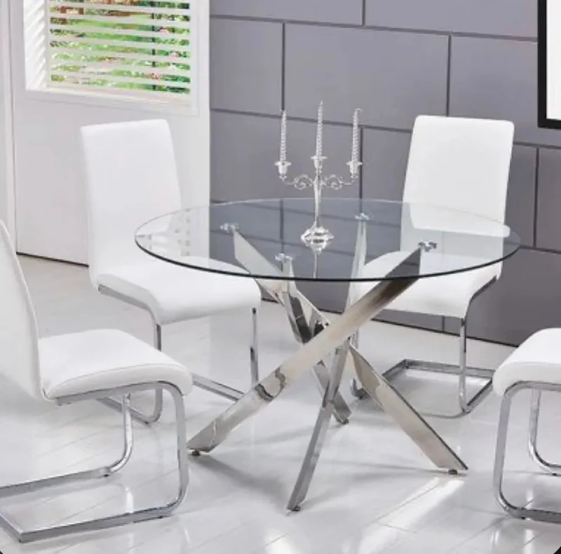 Table a manger ronde JESSICA chrome XXL 120 cm 4 couverts