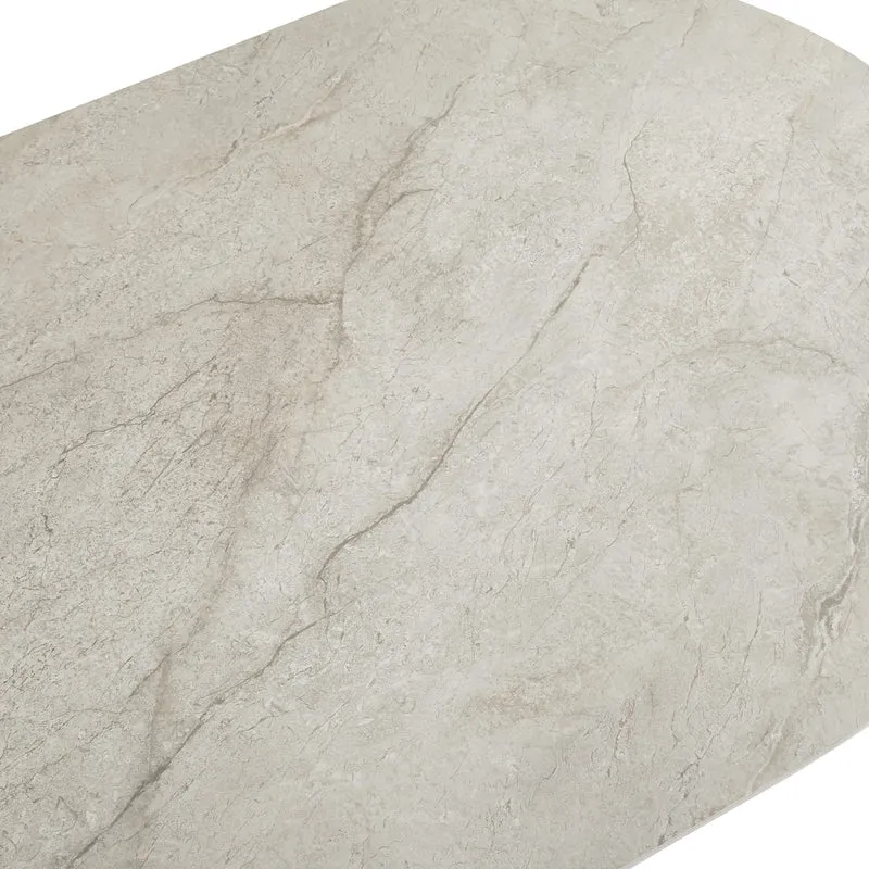 TABLE A MANGER KEYSHA PIED EFFET TRAVERTIN CERAMIQUE SHAKESPEARE GRIS 160cm