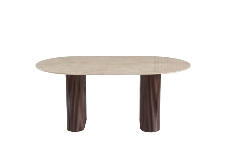 TABLE A MANGER ROXY PIED NOYER PLATEAU CERAMIQUE TRAVERTIN BRILLANT 180CM